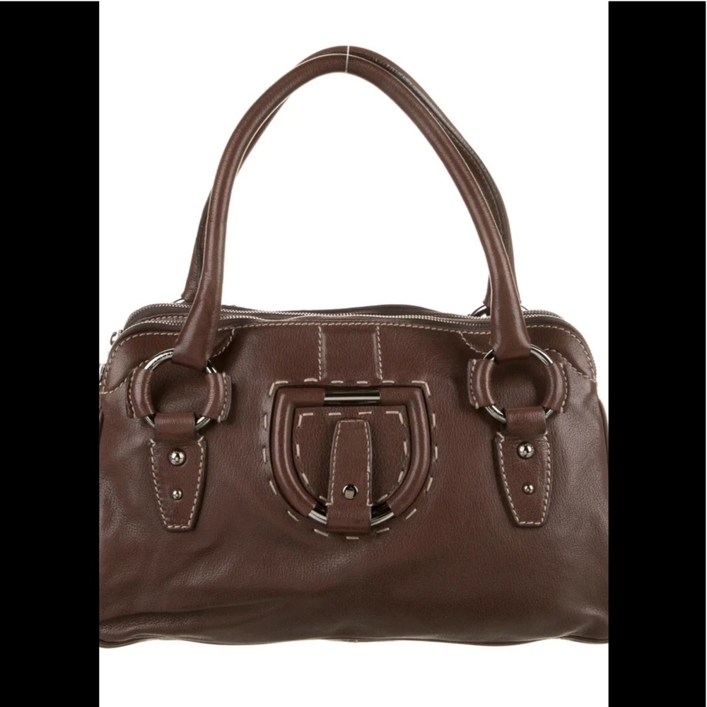 Dolce & Gabbana Bowler Handbag Leather Purse Miss Rider Brown Authentic